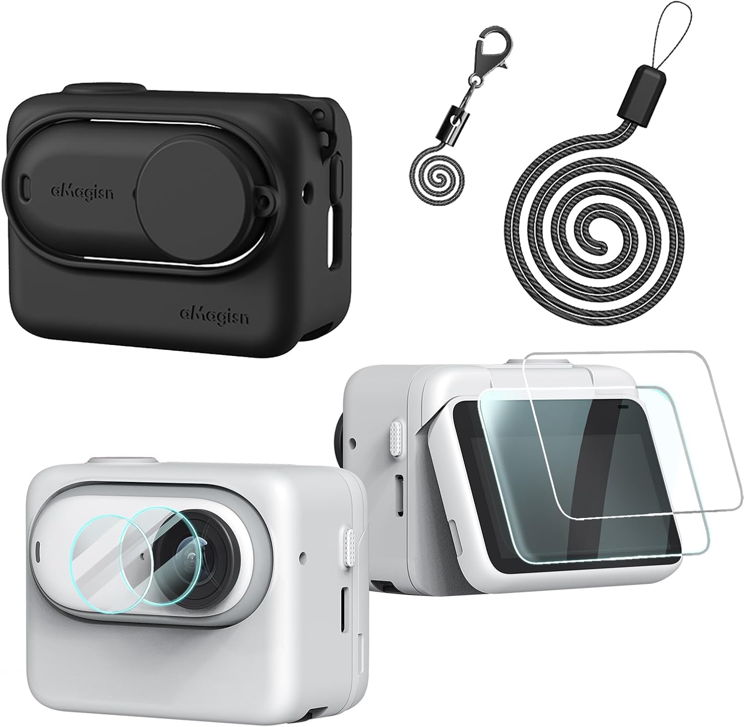 Debous Silicone Case Screen Protector for Insta360 GO 3 GO3, Soft Rubber Cover Protection LCD Lens Glass Screen Protective (Black)