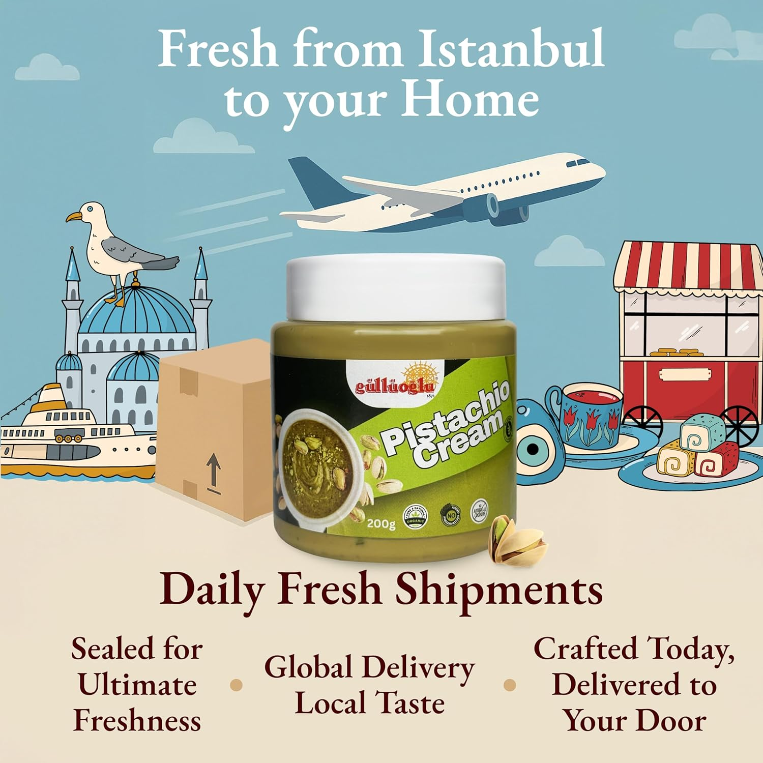 Gulluoglu Pistachio Cream, Pistachio Butter, Best for Dubai Chocolate, Turkish Premium Pistachios Cream 7 Oz, 200 G Perfect Taste for Dubai Chocolate image number 2