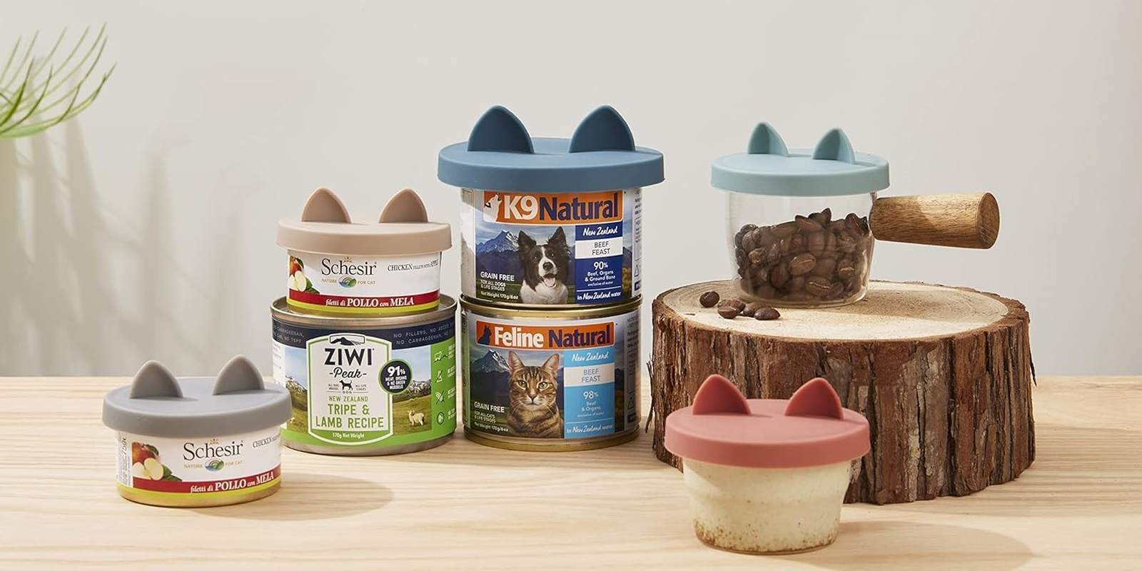 OHMO Can Lid Cat Food, Universal Silicone Lid for Cans for Pet Food (70 G, 85 G, 200 G, 400 G, Etc.), Bpa-Free, Pink, Set of 2