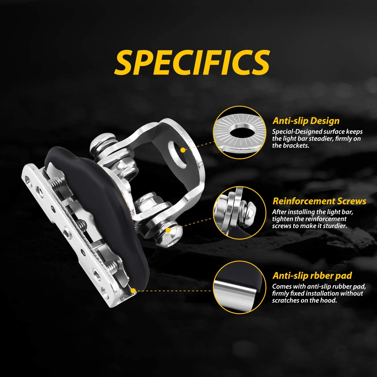 Universal LED Light Bar Mounting Brackets, Hood Mount Brackets a Pillar Hood Clamp Work Light Holder 304 Stainless Steel for off Road Car Jeep Truck SUV 2PCS image number 1