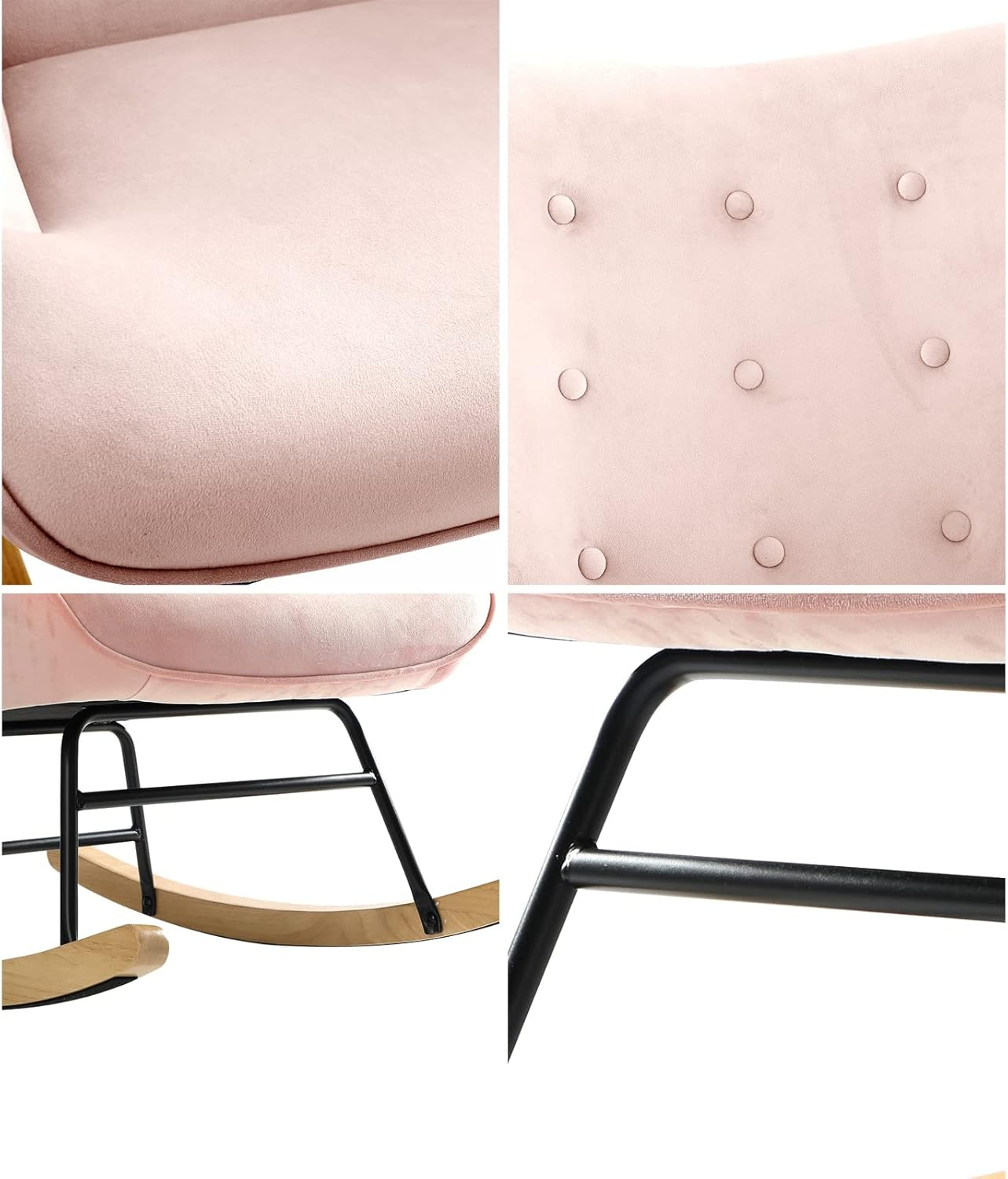 Oikiture Armchair Rocking Chair Fabric Lounge Pink image number 4