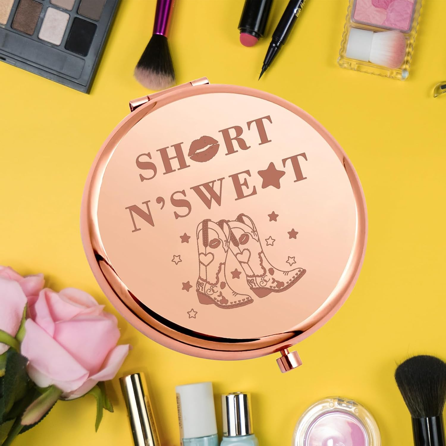 KEYCHIN Music Album Pocket Mirror Singer Fans Gifts Short N' Sweet Compact Makeup Mirror Music Song Merch (Sweet RG) image number 6