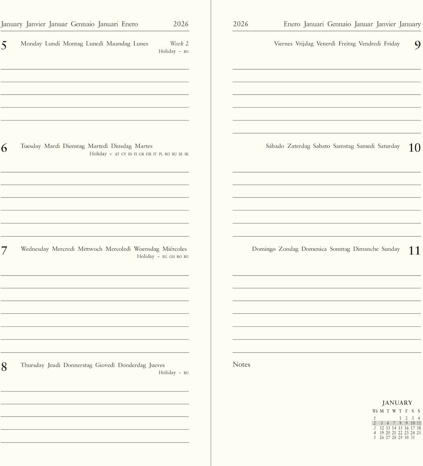 Letts of London Baroque Slim Week to View 2026 Diary - Red 26-080390