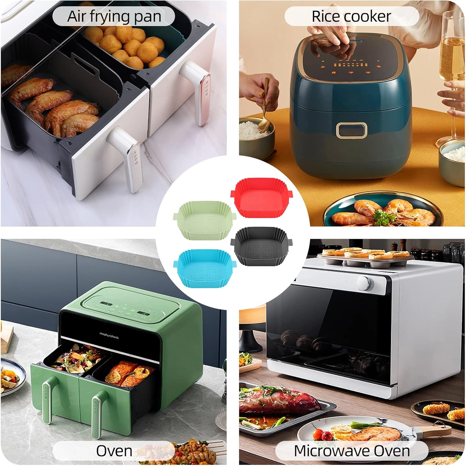 4 Pcs Air Fryer Silicone Liners Square, Reusable Air Fryer Basket, Food Safe Air Fryers Oven Accessories, Replacement of Flammable Parchment Paper Liner, Silicone Baking Tray Pots for 4 to 7 QT image number 3