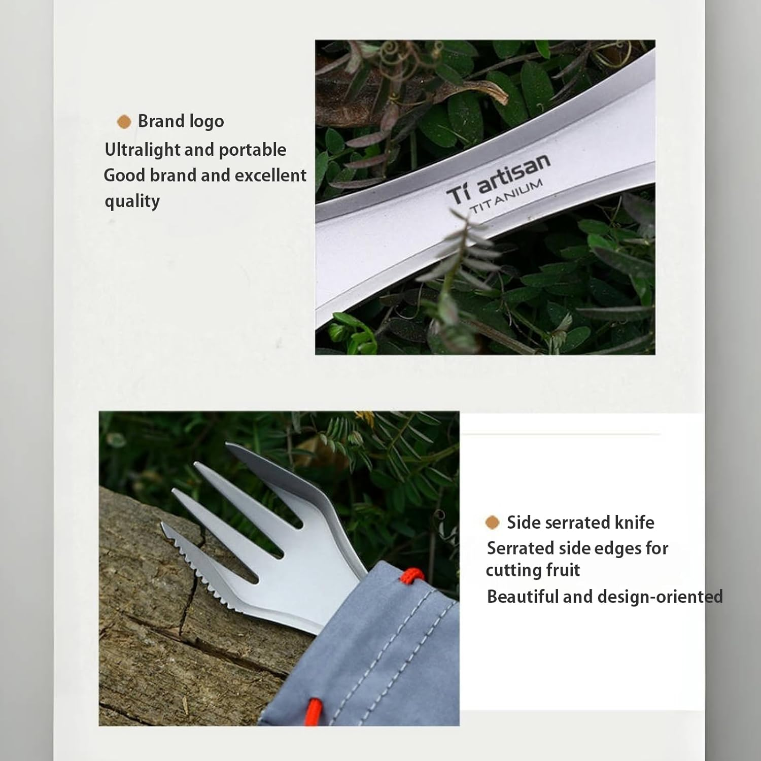 Tiartisan Titanium Spork Camping Spoon Fork Knife Combo Reusable Travel & Camping Utensils