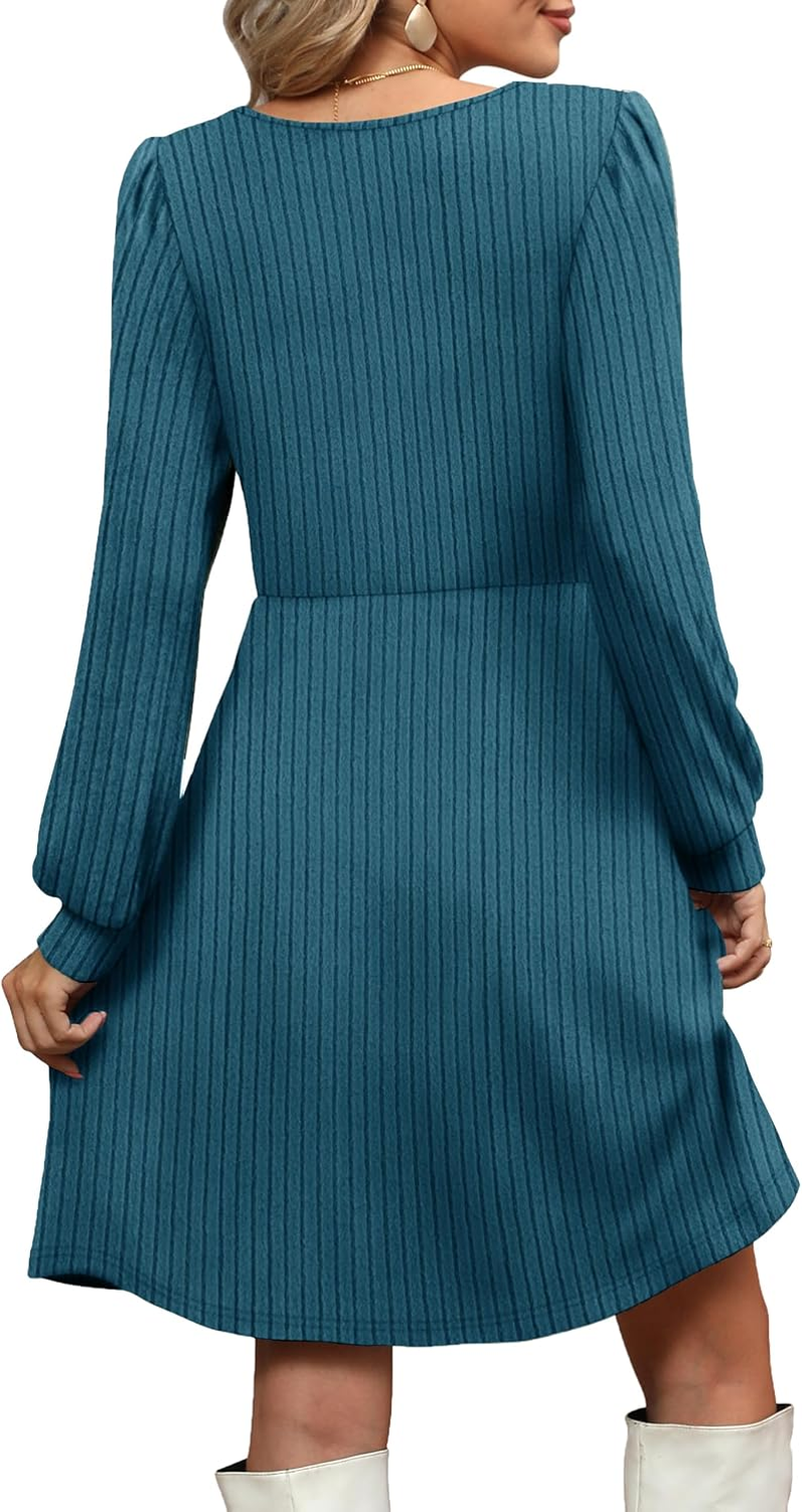 Womens Nursing Fall Dresses Square Neck Long Sleeve Winter Knit Sweater Dress 2024 with Pockets image number 3