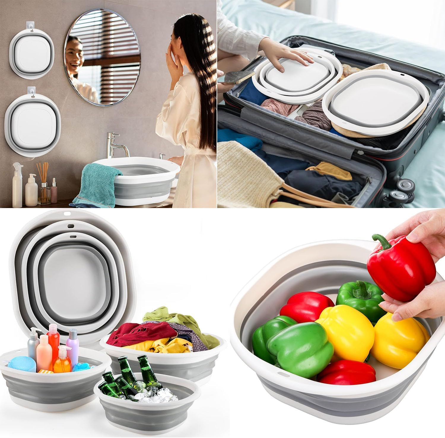 Paifeancodill Collapsible Wash Basin, 3 Pcs Collapsible Dish Tub, Foldable Laundry Tub, Collapse-A Wash Bowl, Portable Wash Tub Set Portable Wash Dish Basin for Dishing Fruit Foot Soak Laundry (Pink) - Blue image number 6