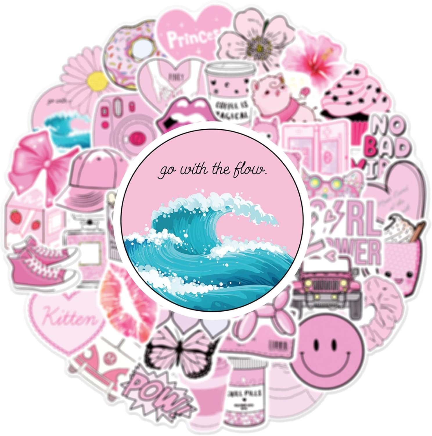50PCS Pink Cute Girl Aesthetic Stickers Waterproof Ipad Stickers Skateboard Laptop Guitar Graffiti Luggage Car Sticker Waterproof Decal image number 5