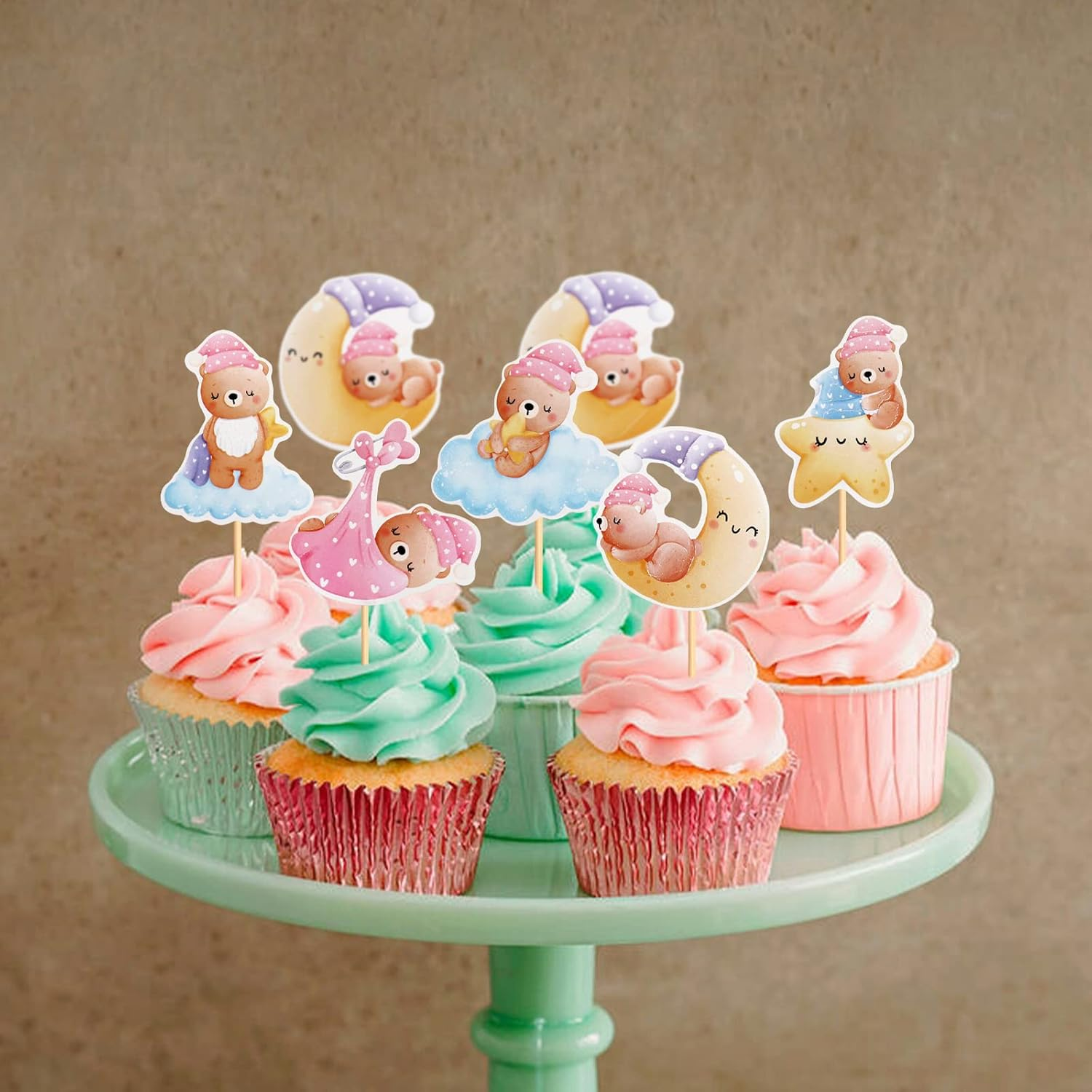 24 Pack Bear Baby Shower Decorations Bear Cupcake Toppers Gender Reveal Baby Girl Kids Birthday Bear Theme Birthday Party Cake Decorations Supplies Pink