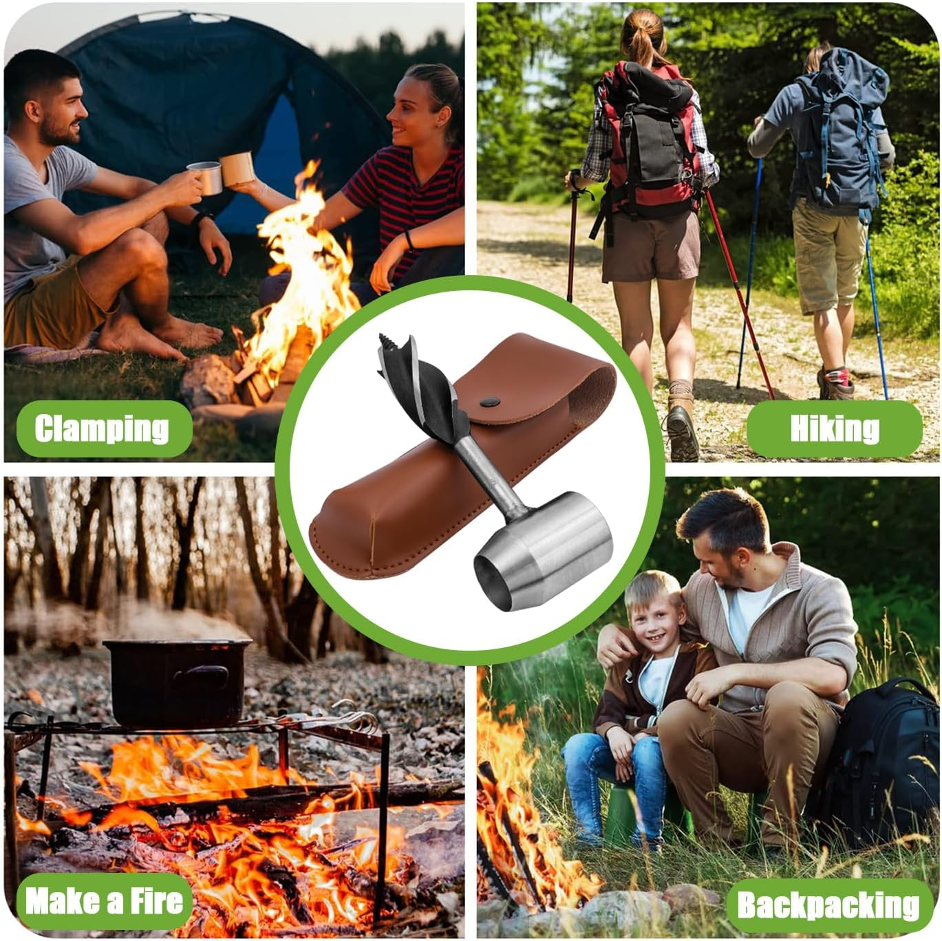 Hand Auger Wrench Manual Drill Wrench Bushcraft Gear for Survival Settlers Hand Auger Wood Drill Scotch Eye Wood Auger Drill Bit and Bushcraft Settlers Auger Tool with Protective Leather Case image number 1