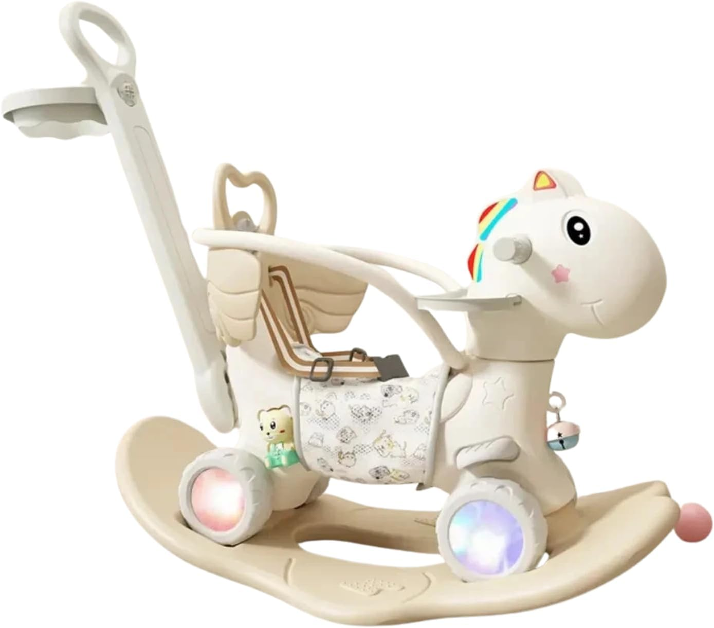 5 in 1 Rocking Horse for Toddlers 1-3 Years, Baby Rocking Horse W/Detachable Balance Board/Bike, Push Walker, Basketball Hoop Supports up to 50 Kgs Bpa/Lead Free HDPE Kids Ride on Toy W/Sound (Pink)