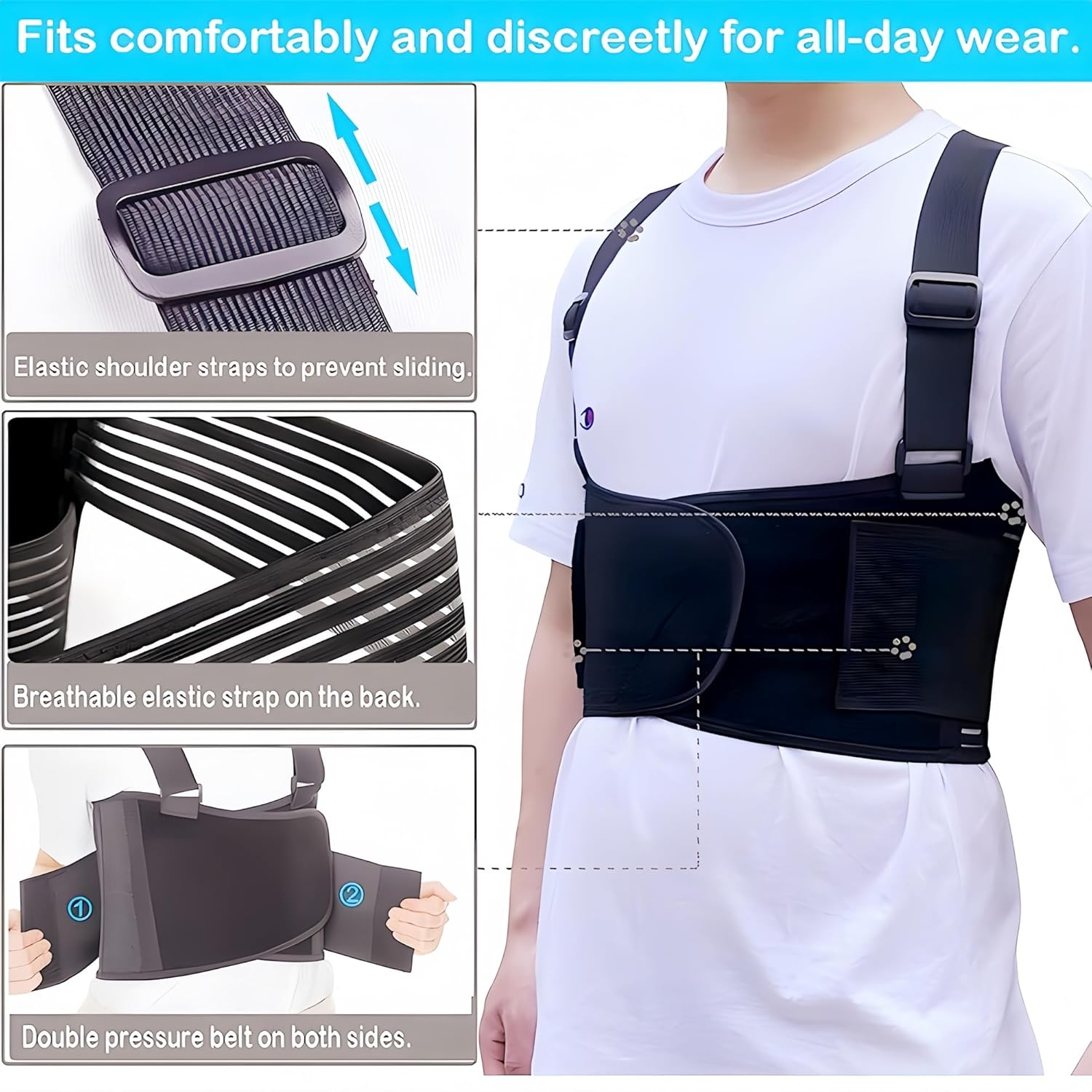 STRONGBERRY Rib Brace for Women & Men - Adjustable Rib Protector Belt for Broken, Bruised Ribs & Sternum Support (XL) image number 4
