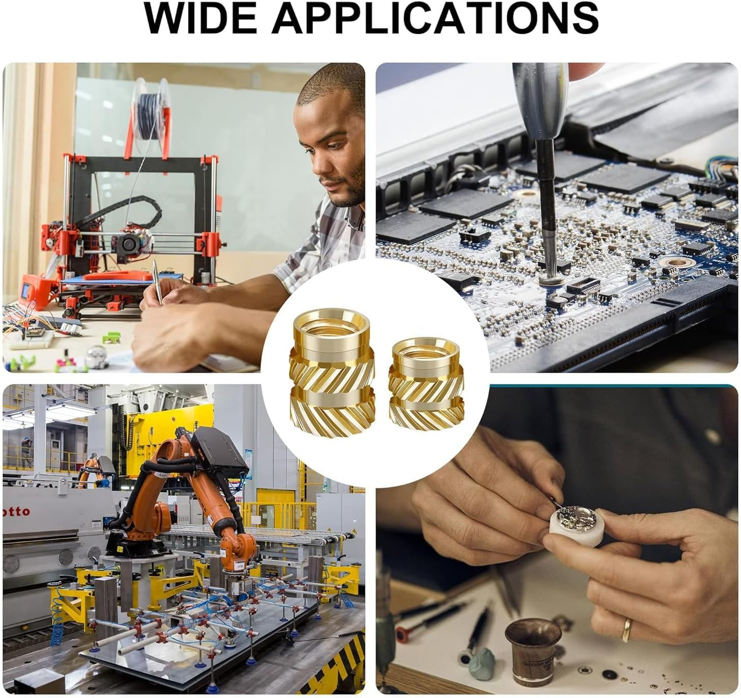 350Pcs Threaded Inserts, M2 M2.5 M3 M4 M5 M6 Brass Heat Set Insert Female Thread Metric Knurled Nuts Assortment Kit, Embedment Nuts for Plastic and 3D Printing Components Molding Assortment Kit image number 3