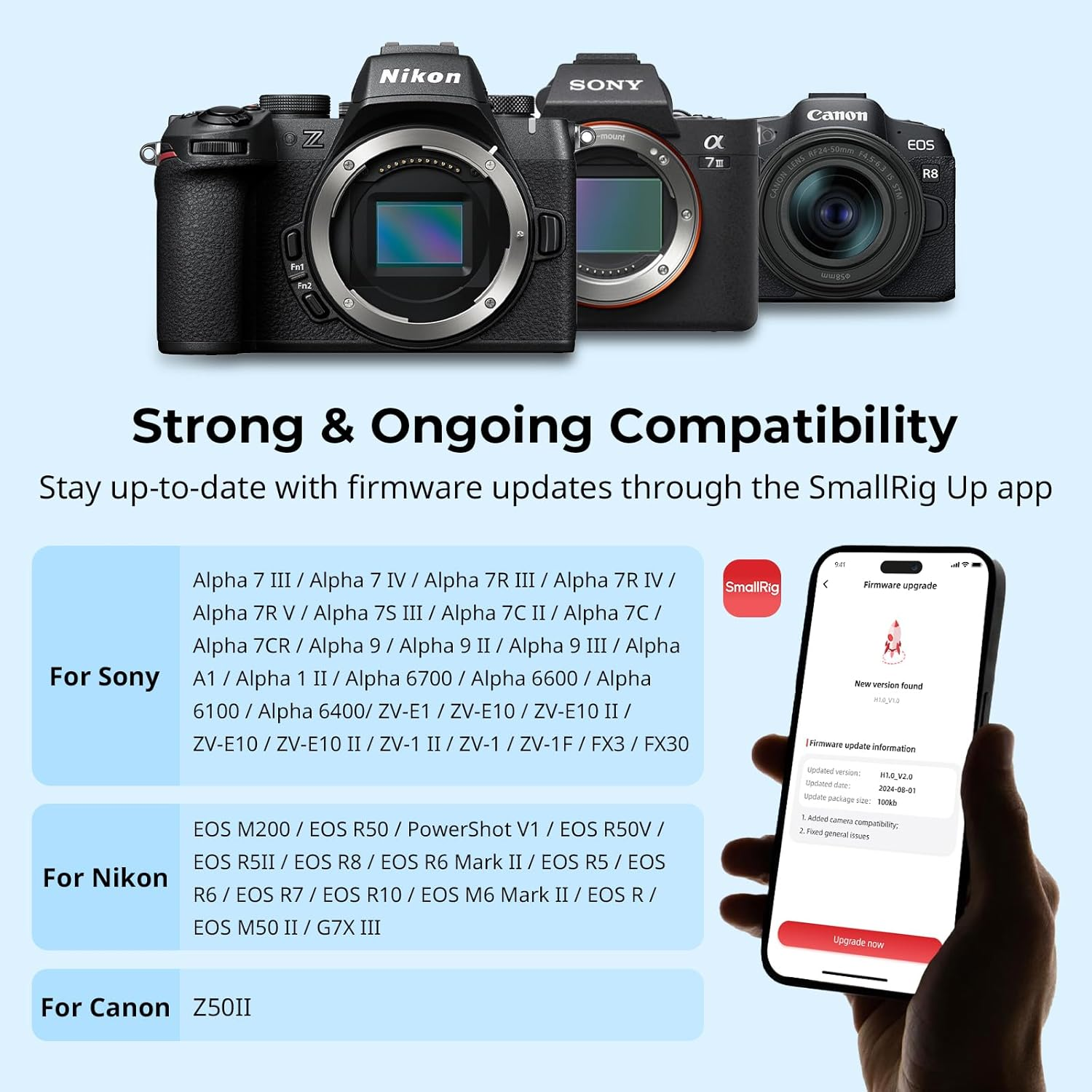 SMALLRIG SR-RG2 Wireless Remote Control for Sony for Canon for Nikon Camera, Fits for A7 IV, A7R V, A7R IV, A7R III, A7S III, A6700, FX3, A7C, A7CR, A7C II, ZV-E10, R5, R6, R7, R8, Z50 III - 5207 image number 6