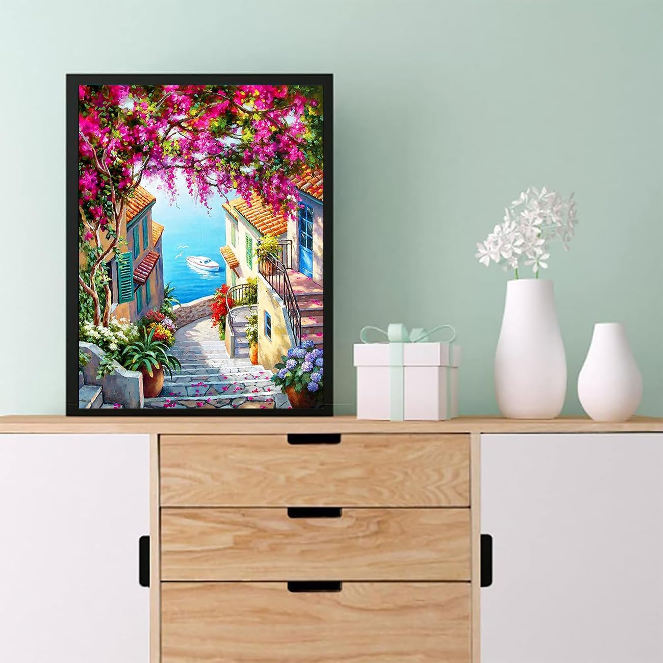 5D Diamond Painting Kits for Adult, Seaside Town Diamond Art Kits for Beginners, DIY Full Drill Diamond Dot Gem Art Kits for Home Decor 12 X 16 Inch image number 6