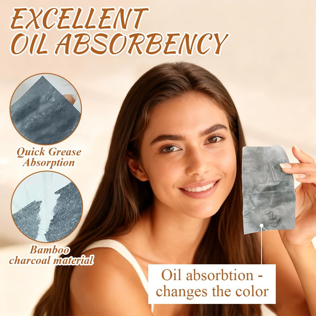 ROKZELT Blotting Paper Face, Pack of 300 Blotting Paper Face, Oil Control Paper, Oil-Absorbing Sheets, Matte Papers, Mirror Box, Self-Adhesive Powder Puff, for Oily Skin image number 1