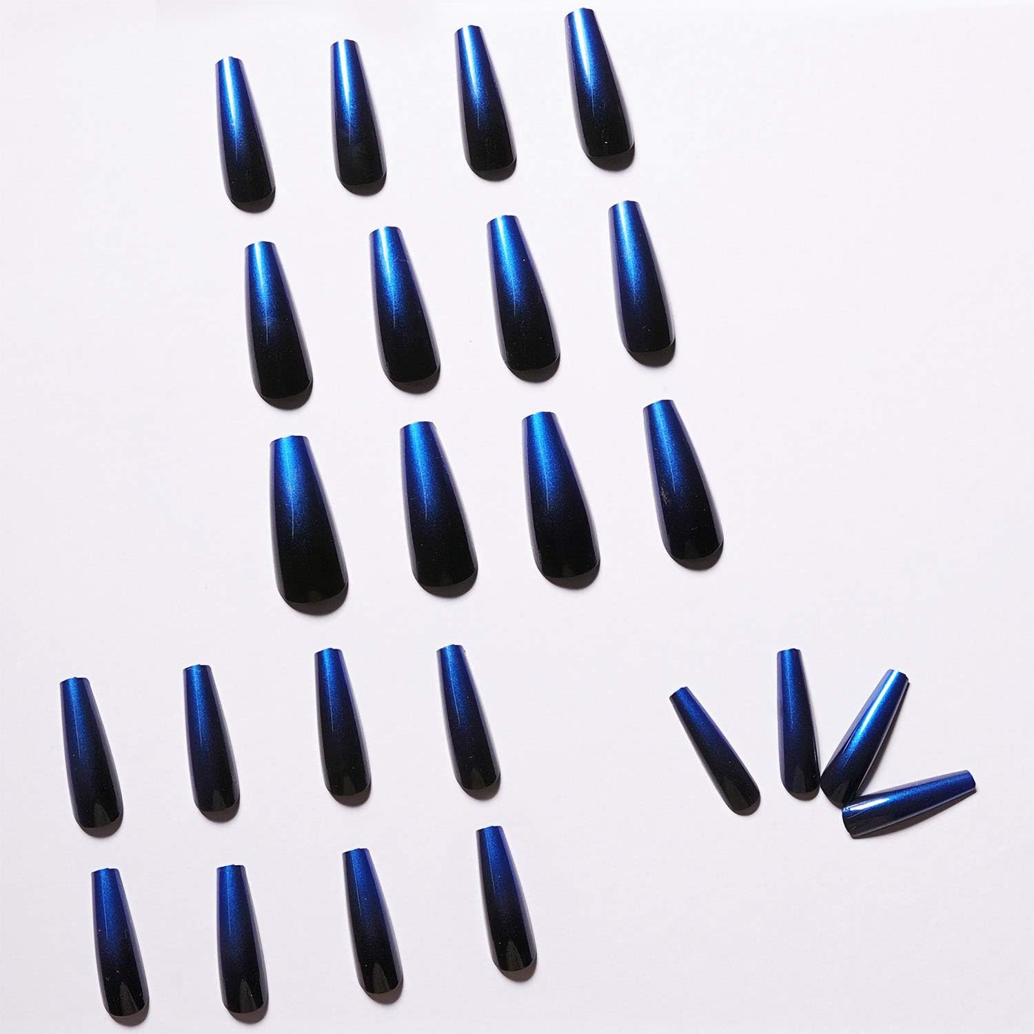 24PCS Extra Long Black Blue Press on Nails,Glossy Gradient False Nail Full Cover Coffin Ballerina Nails Tips for Women Girls Party Salon image number 5