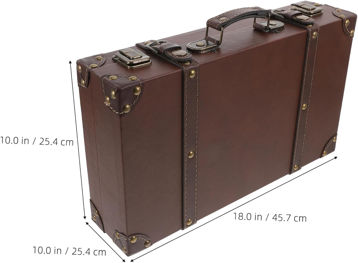 AKOOSY Vintage British Leather Trunk Suitcase Decorative Storage Box with Spacious Interior for Clothing Store Display Photo Shoot Prop Retro Luggage for Stylish Home and Travel Use image number 3