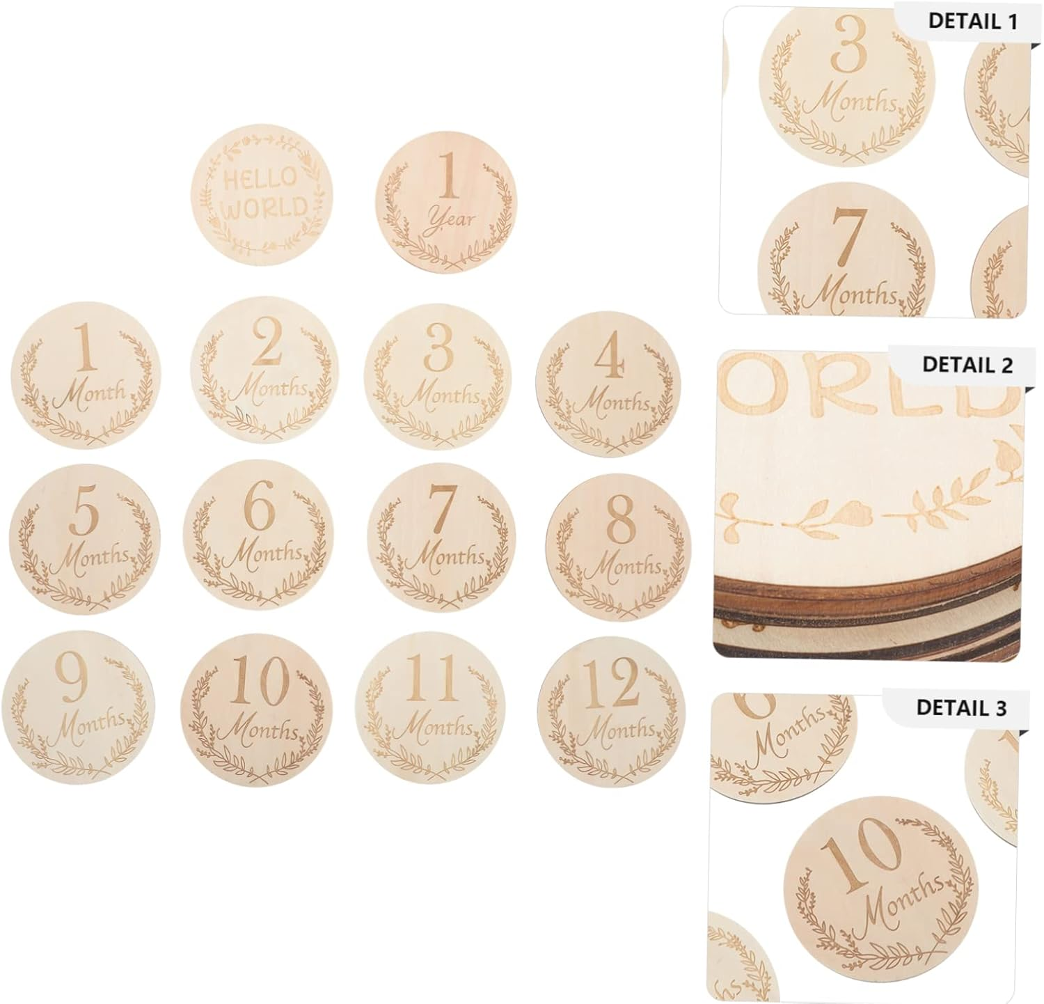 14Pcs Wooden Monthly Milestone Cards Photo Props for Newborn Growth Recording with Unique Design and Fine Grain Unisex Announcement image number 1