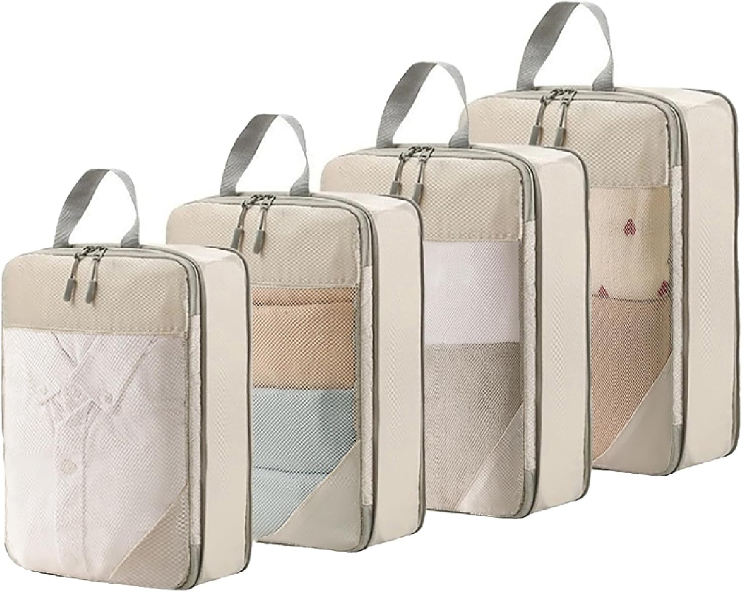 9 Pcs Compression Packing Cubes with Mesh,Lumobrilla Travel Packing Cubes Set,Travel Organisers for Carry on Suitcases,Expandable Storage for Luggage Suitcases Travel Accessories,Set of 9,Grey