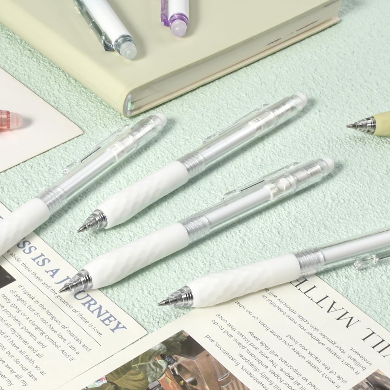 BAYTORY 8Pcs Fine Point Erasable Gel Pens, 0.5Mm Retractable Black and Blue Ink Pen, Smooth Writhing Comfortable to Use for Taking Marking Planner Crossword Puzzles (White) - White image number 4