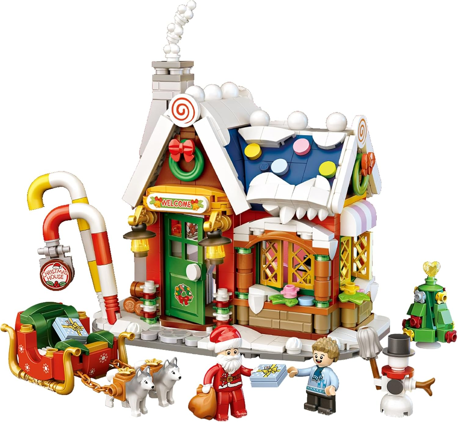 Christmas House Building Kit 788 PCS &ndash; Winter Holiday Village Santa Claus House with Sleigh, Dogs, Tree & Minifigures &ndash; Creative Construction Toys & Xmas Display image number 4