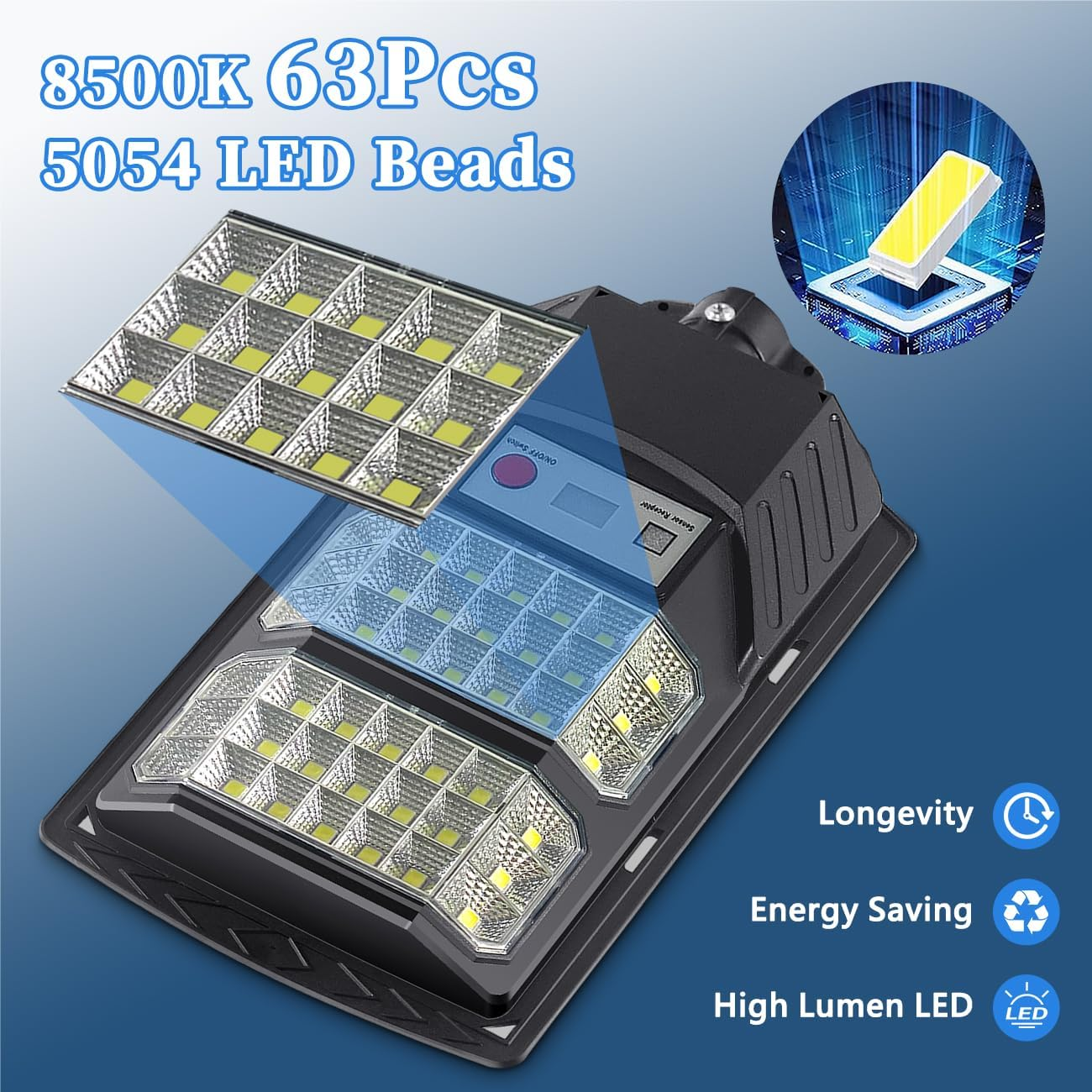 Solar Street Lights Outdoor, 7000K Solar outside Light, LED Dusk to Dawn Solar Flood Waterproof Lighting with Motion Sensor and Remote Control Security Lights for Parking Yard Path image number 6