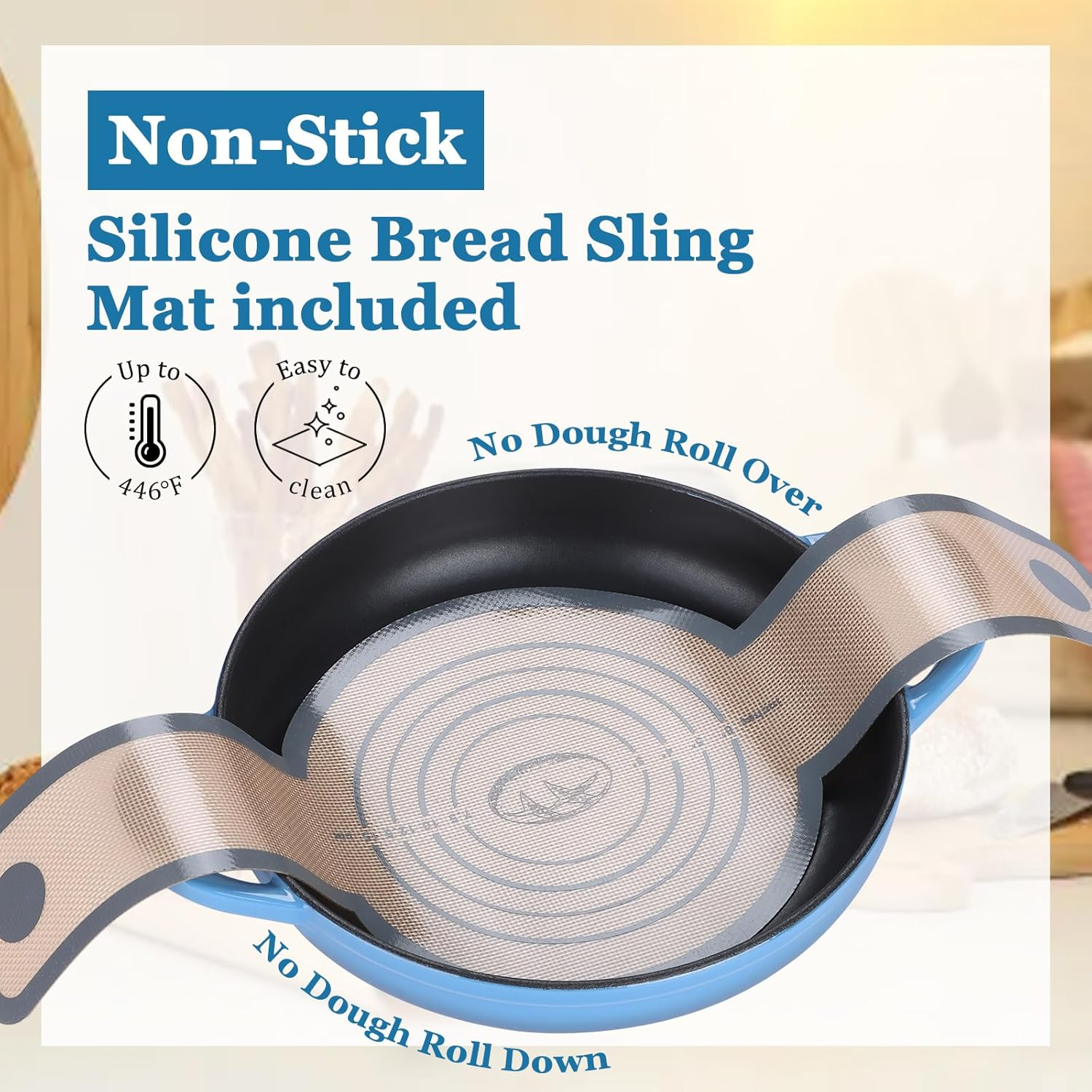 Round Bread Oven for Homemade Sourdough Bread Baking, Leonyo Enameled Cast Iron Dutch Oven Pot with Dome Lid, Non Stick Silicone Baking Mat for Cooking, 6 Quart, Blue - Blue image number 2