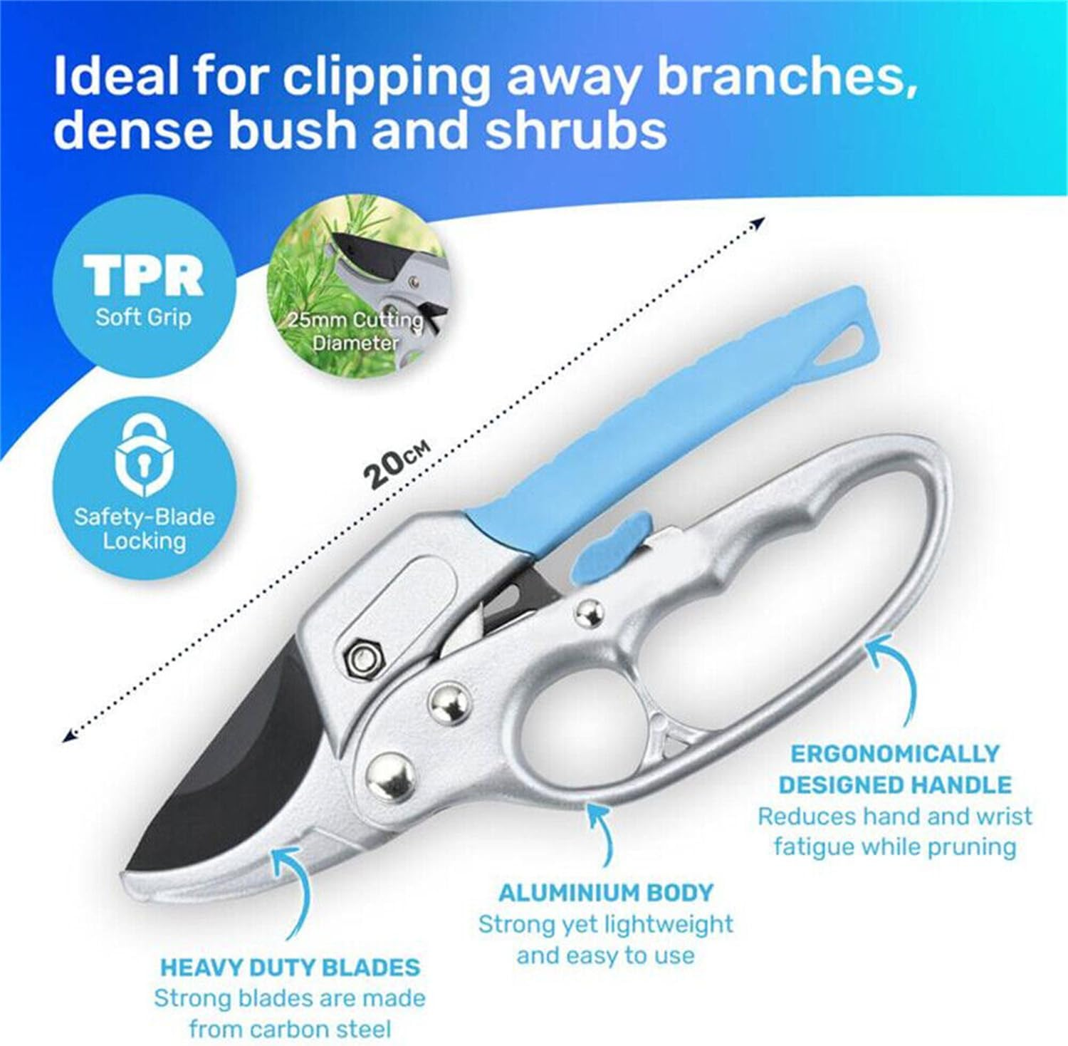 Leona Co 8" Ratchet Anvil Pruning Shears, Reinforced Design Handle, Garden Plant Shears Clippers, Anvil Pruner, Hand Tools Scissors Loppers image number 3