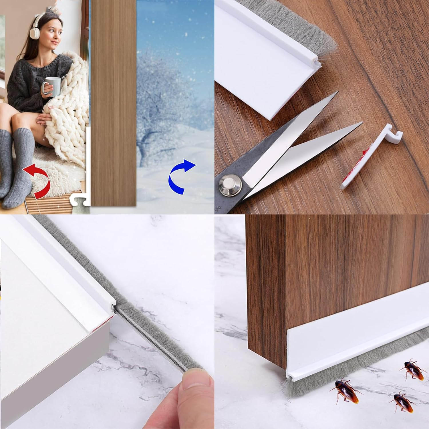 Door Sweep Brush Seal 39" - Self Adhesive Draft Stopper for Bottom of Door - White, Integrated Design for Noise and Air Insulation image number 3