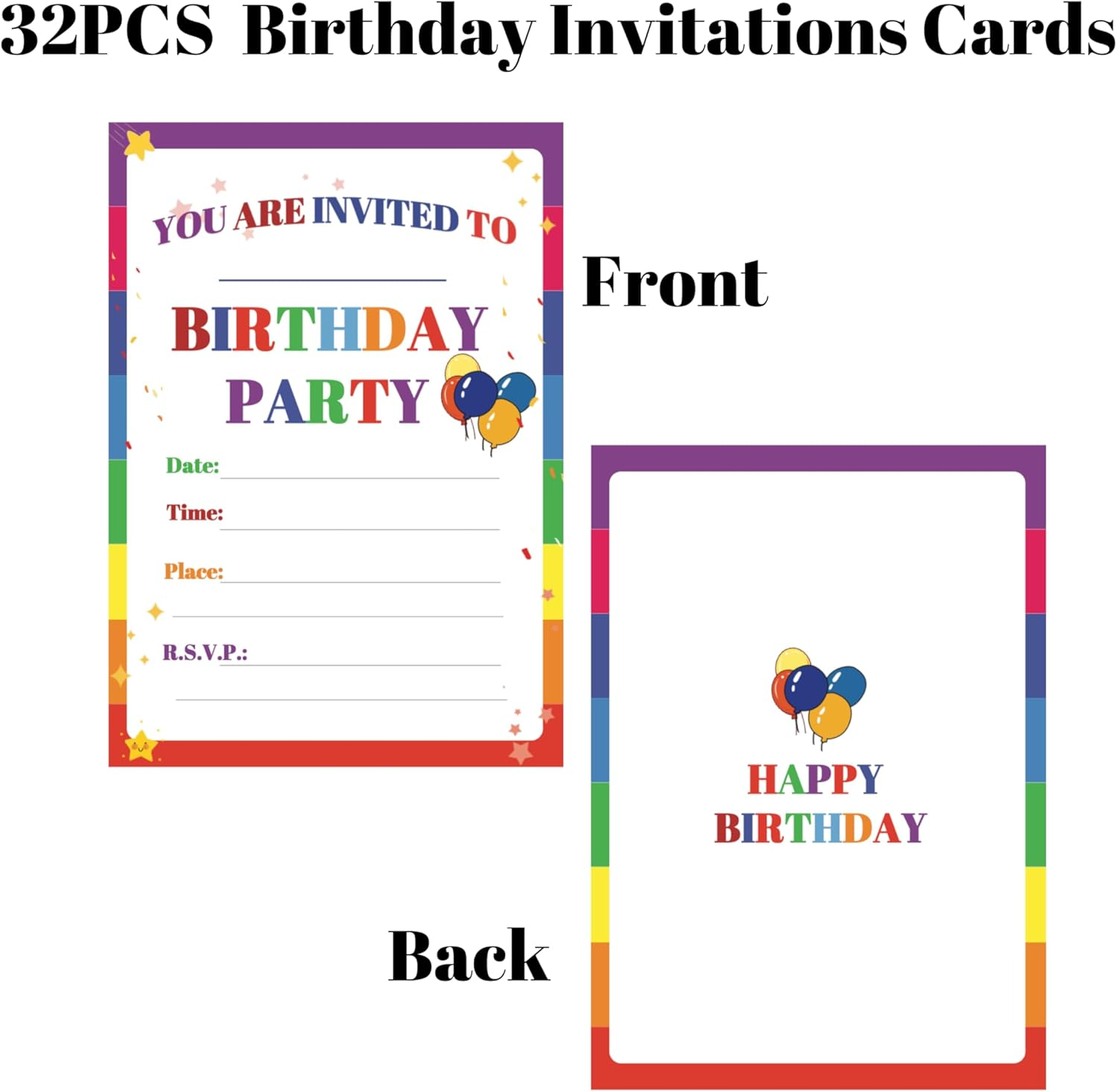 32 Birthday Invitation Cards,Uniquely Designed Birthday Cards for Children,Men, Women and Kids (Multicolor) image number 3