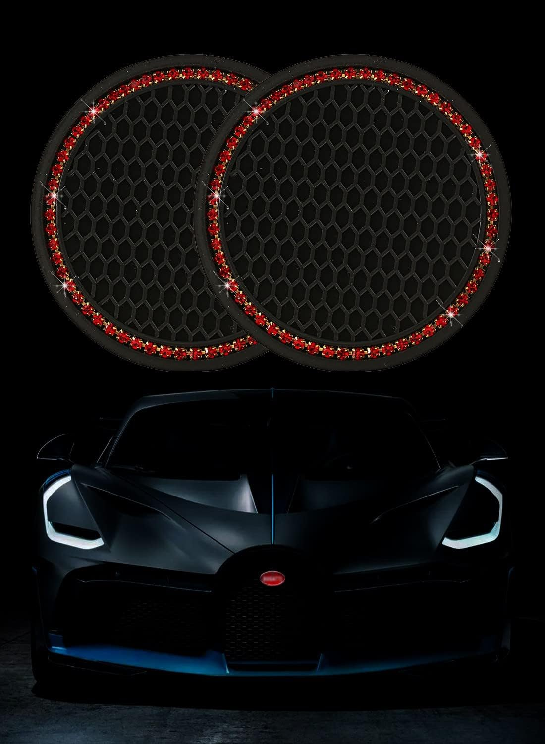 Gseigvee 2 Pack Bling Car Coasters for Cup Holders, Auto Universal Cup Holder Insert Coaster anti Slip Crystal Vehicle Interior Accessories Cup Mats for Women and Girls Red - Red image number 2
