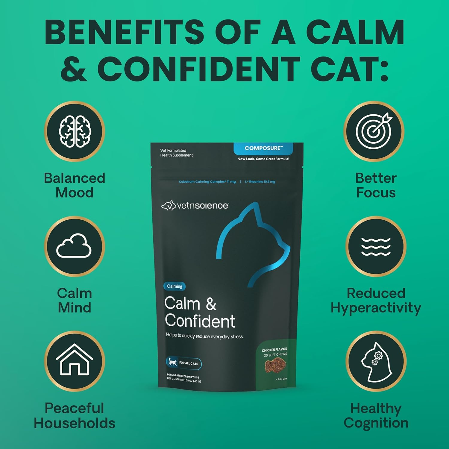 Vetriscience Composure, Calming Formula for Cats, 30 Bite-Sized Chews image number 3