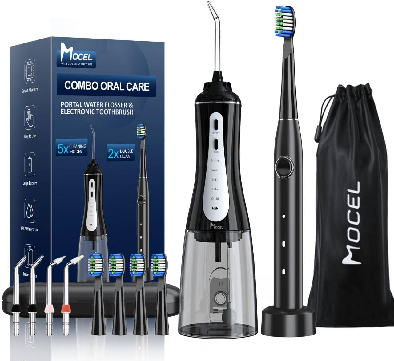 MOCEL Water Dental Flosser and Electric Toothbrush Combo - Portable Oral Clean Kit for Teeth Cleaning, Braces & Gums Care