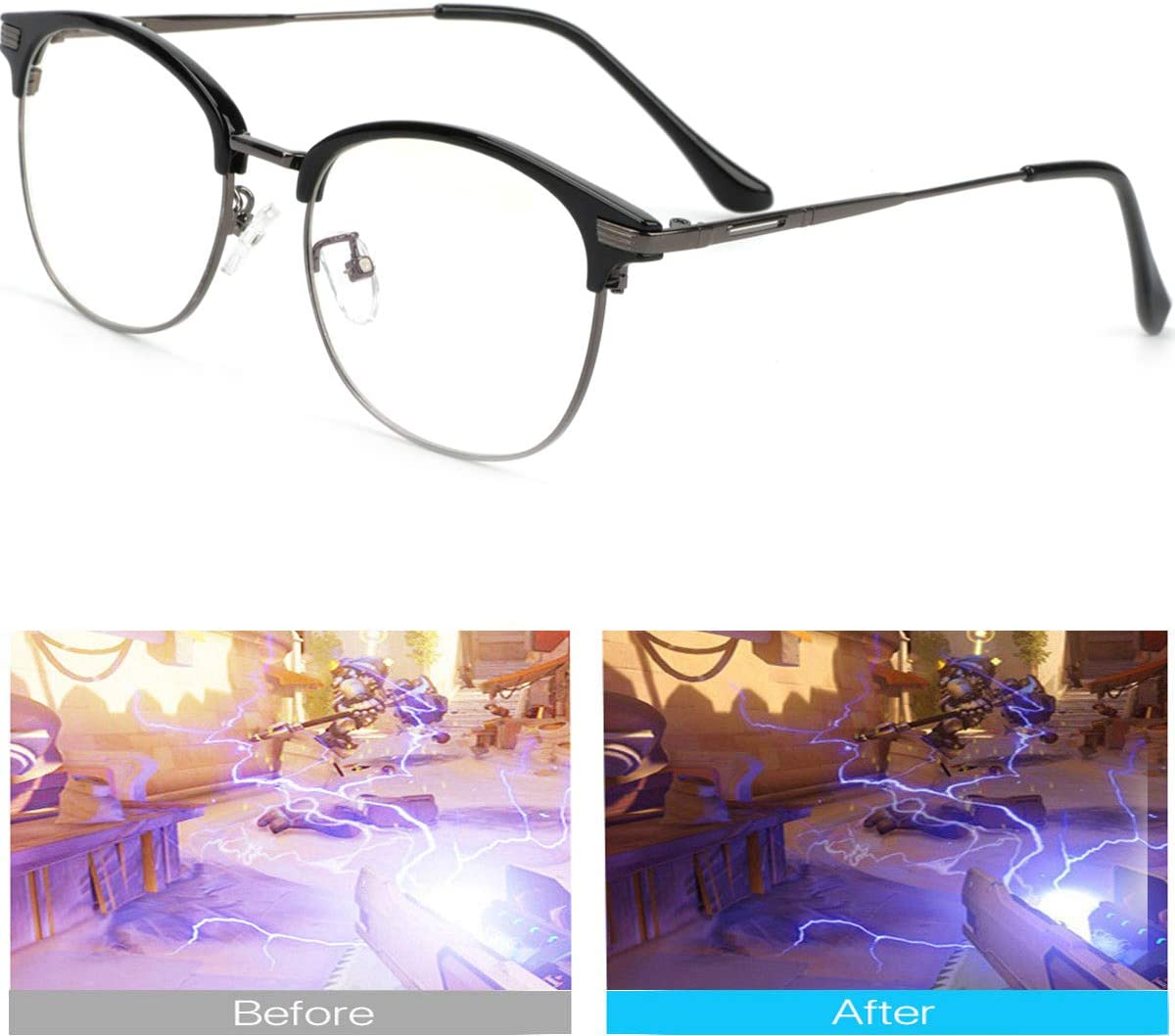 Blue Light Blocking Gaming Glasses anti Eyestrain Glasses Gaming Eyewear Retro Vision Care anti Glare for PC Laptop Gamer Reading (Black Frame Clear Lens) image number 6