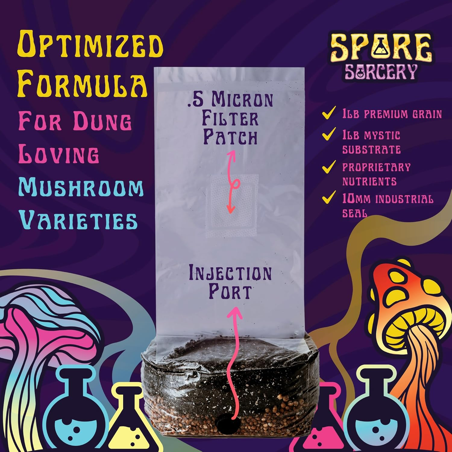 SPORE SORCERY Mushroom Growing Kit | 2Lb All-In-One Mushroom Grow Kit with Proprietary Nutrients | Grows like Magic | Mycology Supplies Kit with Injection Port | High Yielding | Spores Not Included image number 3