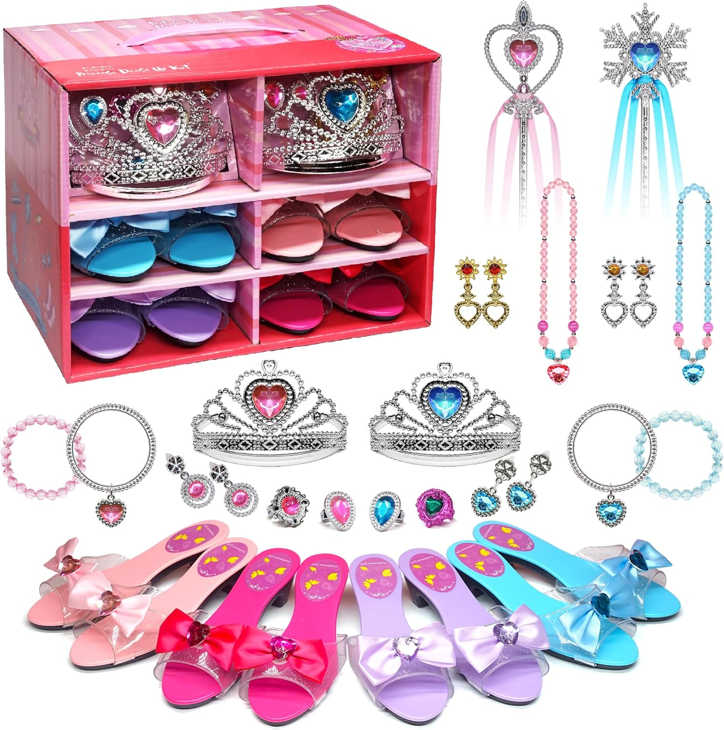 Princess Dress up Shoes - Toddler Play Heels Shoes & Pretend Jewelry Accessories Sets, Role Play Girls Toys with Princess Crown Wand Necklace Ring Bracelet for Little Girls Aged 3,4,5,6 Birthday Gifts image number 1