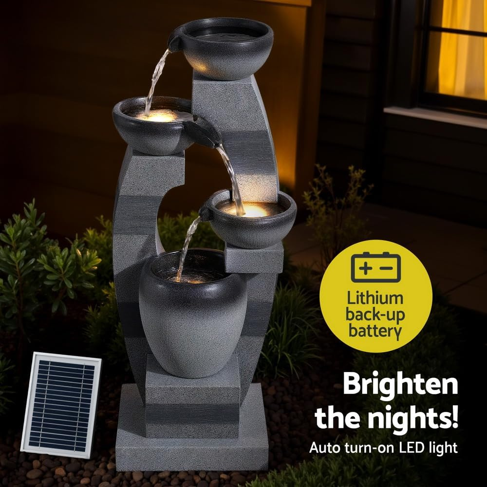 Gardeon Solar Fountain Water Feature Outdoor Fountain Indoor 3-Tier Bowl Cascading Grey image number 5