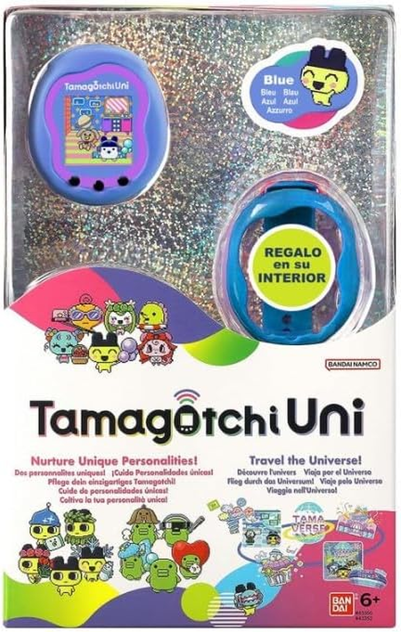 Bandai Tamagotchi Uni Virtual Pet, Blue, Multicoloured 43353 with Keyring Limited Edition (Bandai Spain Only) 43353