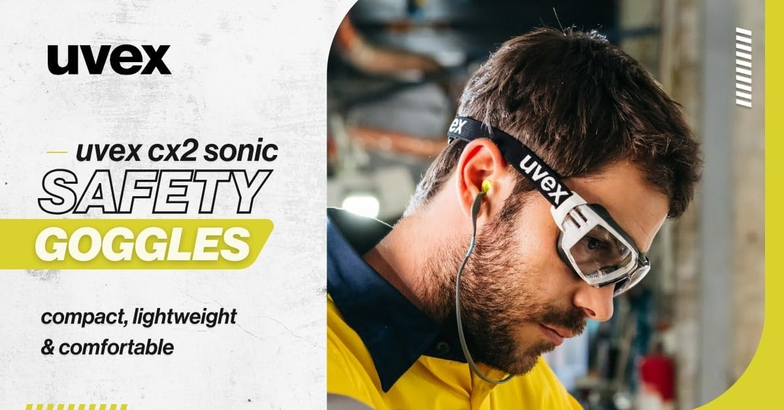 Uvex Pheos Cx2 Sonic Safety Goggles &ndash; White/Black Frame, Clear Lens | Supravision Extreme Anti-Fog & Scratch-Resistant Coating, Soft Seal Frame, Low-Profile Design image number 1