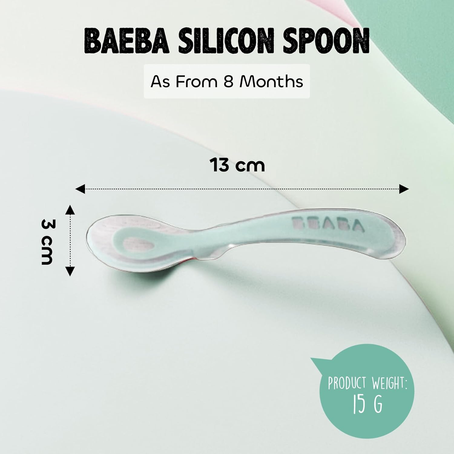 Beaba 2Nd Stage Soft Silicone Spoons, Velvet Grey/Sage Green (4-Piece Set)