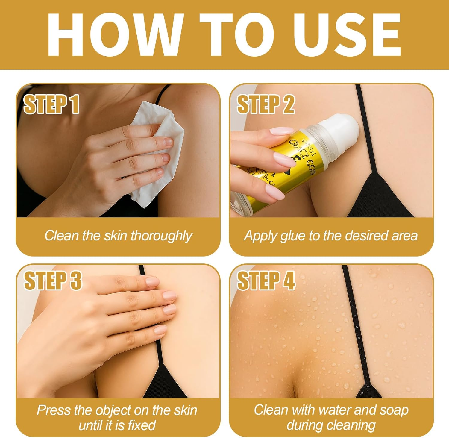 WINUSD Roll-On Body Adhesive for Skin & Clothing | Invisible Body Glue for Socks, Armsleeves, Stockings, Leotards, Bras, Wigs, Fashion & Dancewear - Sweat Resistant, Residue Free, Clear, 2Oz (1Pcs) image number 4