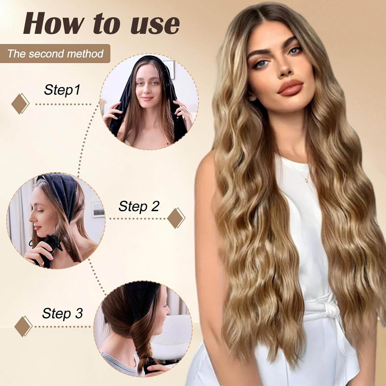 Heatless Curls Overnight to Sleep In, Satin Soft Heat-Free Curling Iron Set with Clips for Perfect Natural Curls, Long Short Hair （Pink or Brown） image number 5