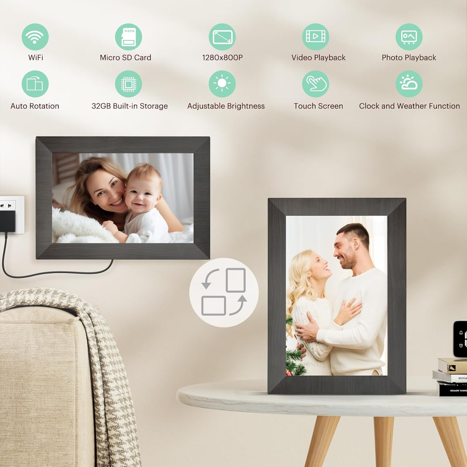 BWJBSW 10.1 Inch Wifi Digital Photo Frame, 1280X800 HD IPS Touch Screen with 32GB Storage, Digital Picture Frame for Wall/Tabletop Display, Extend Storage by Micro SD Card, - Black image number 3