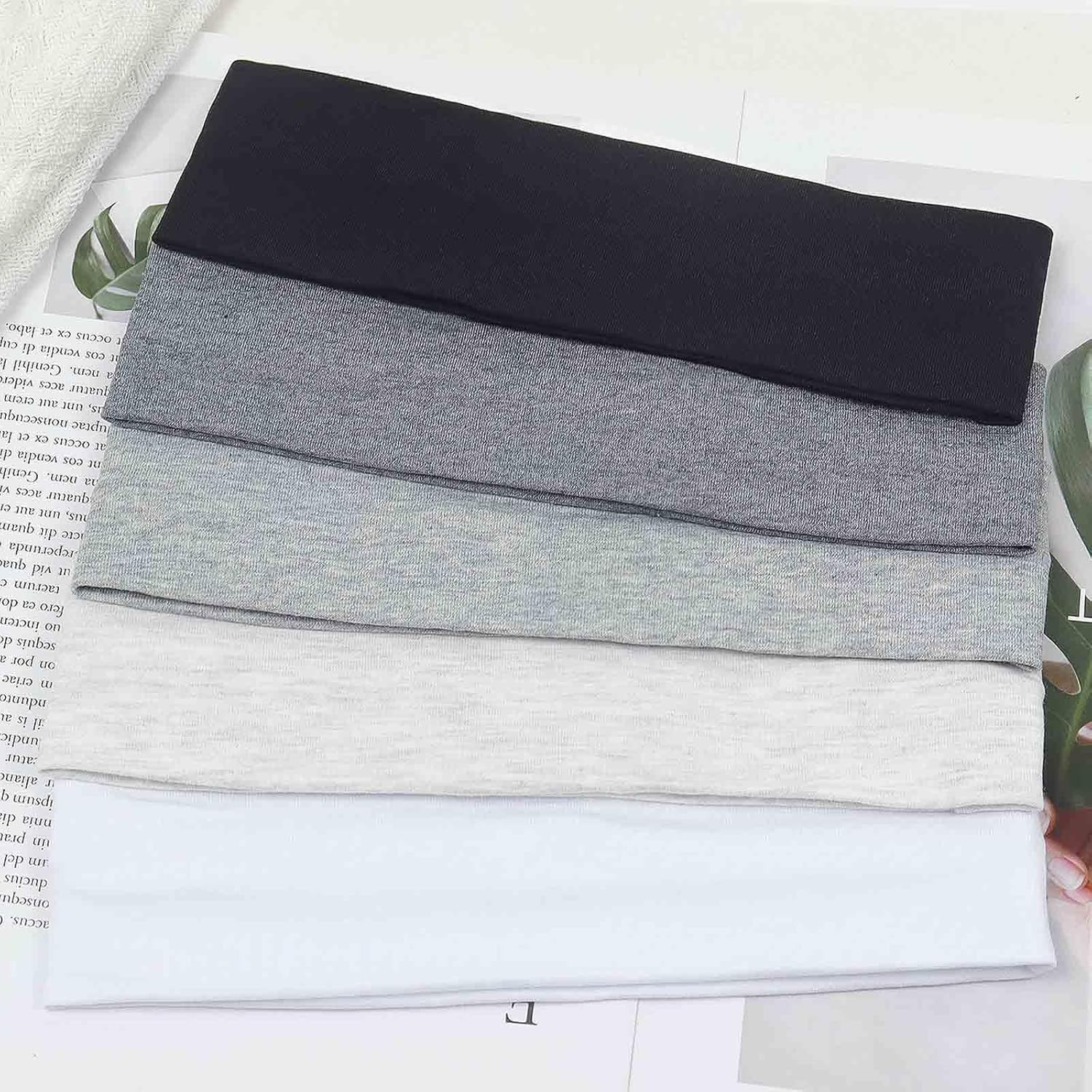 Blooms Women'S Sports Headband Cotton Pack of 5 Elastic Headband Women Thin Non-Slip Hair Bands Men Wide Black White Grey Headbands Yoga Fitness Running Exercise Gym image number 2