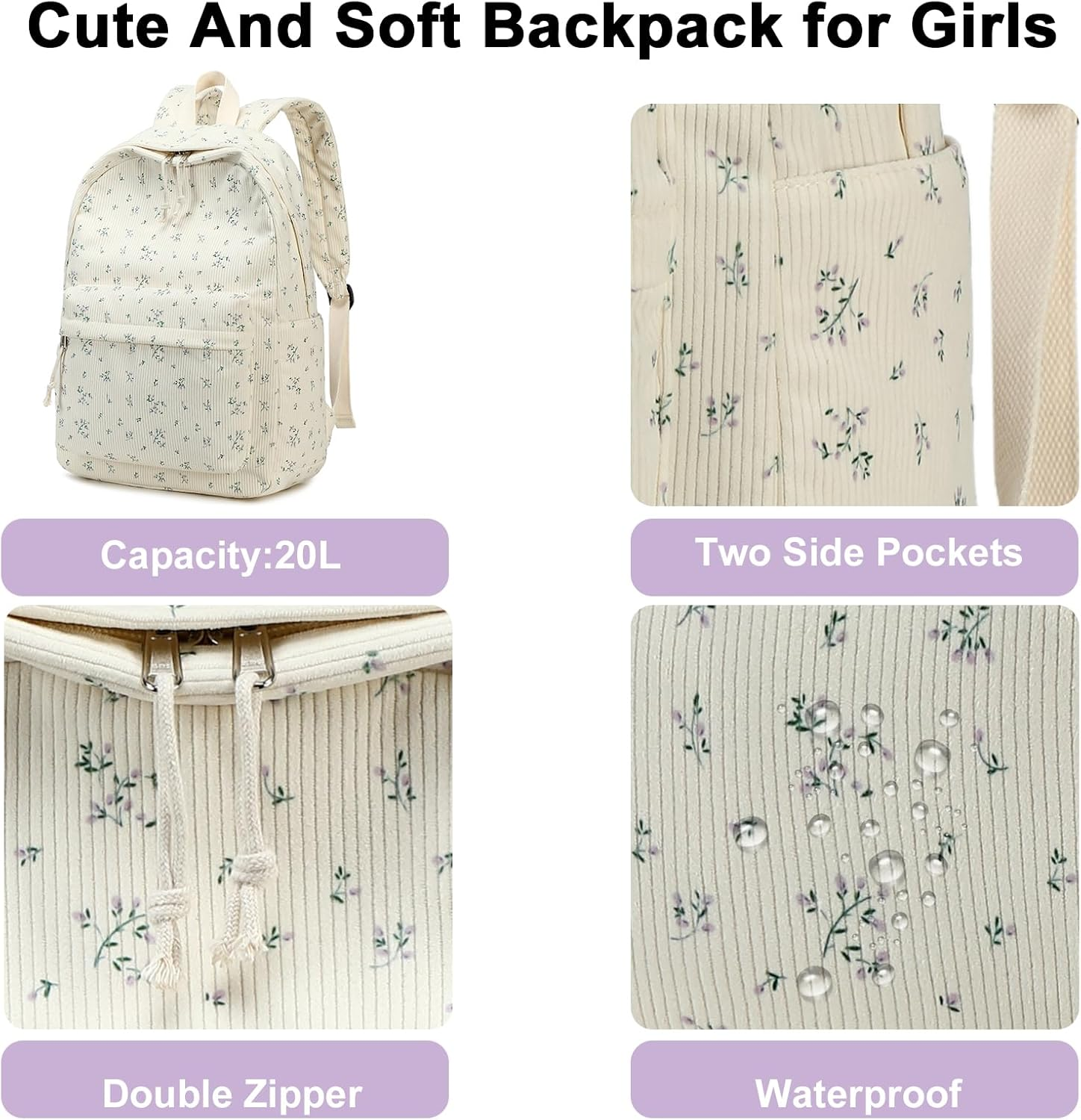 Bookbag Girls School Backpack Cute Floral Schoolbag Laptop Shoulder Bag Daypack for Teen Girls Boys