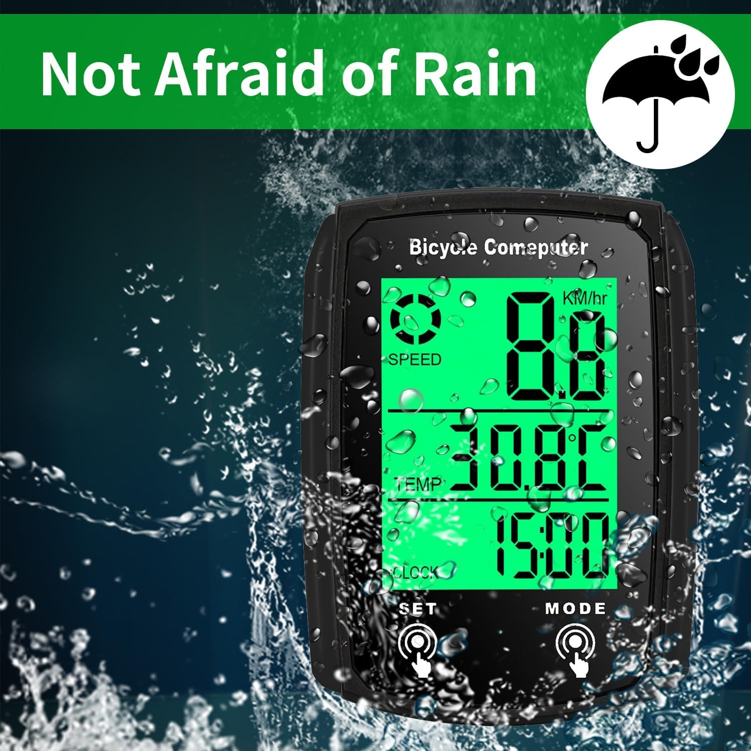 Bike Computer - 19 Functions IP54 Waterproof - GPS Speedometer, Backlit Touch Screen - Cycling Computers - Universal Cycle Computer for Bikes