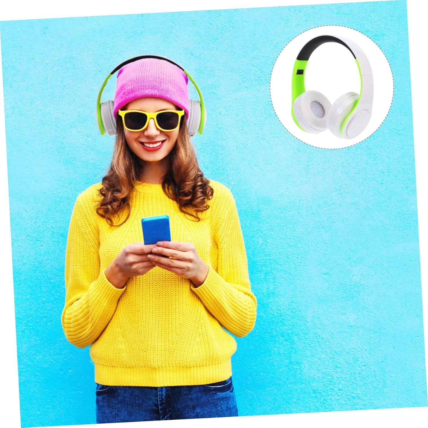 VERDANVERSE Wireless Over-Ear Headphones Foldable Wireless Headset with Microphone for Phone and Pc, Green White Lightweight Design Suitable for Office and Sports Use