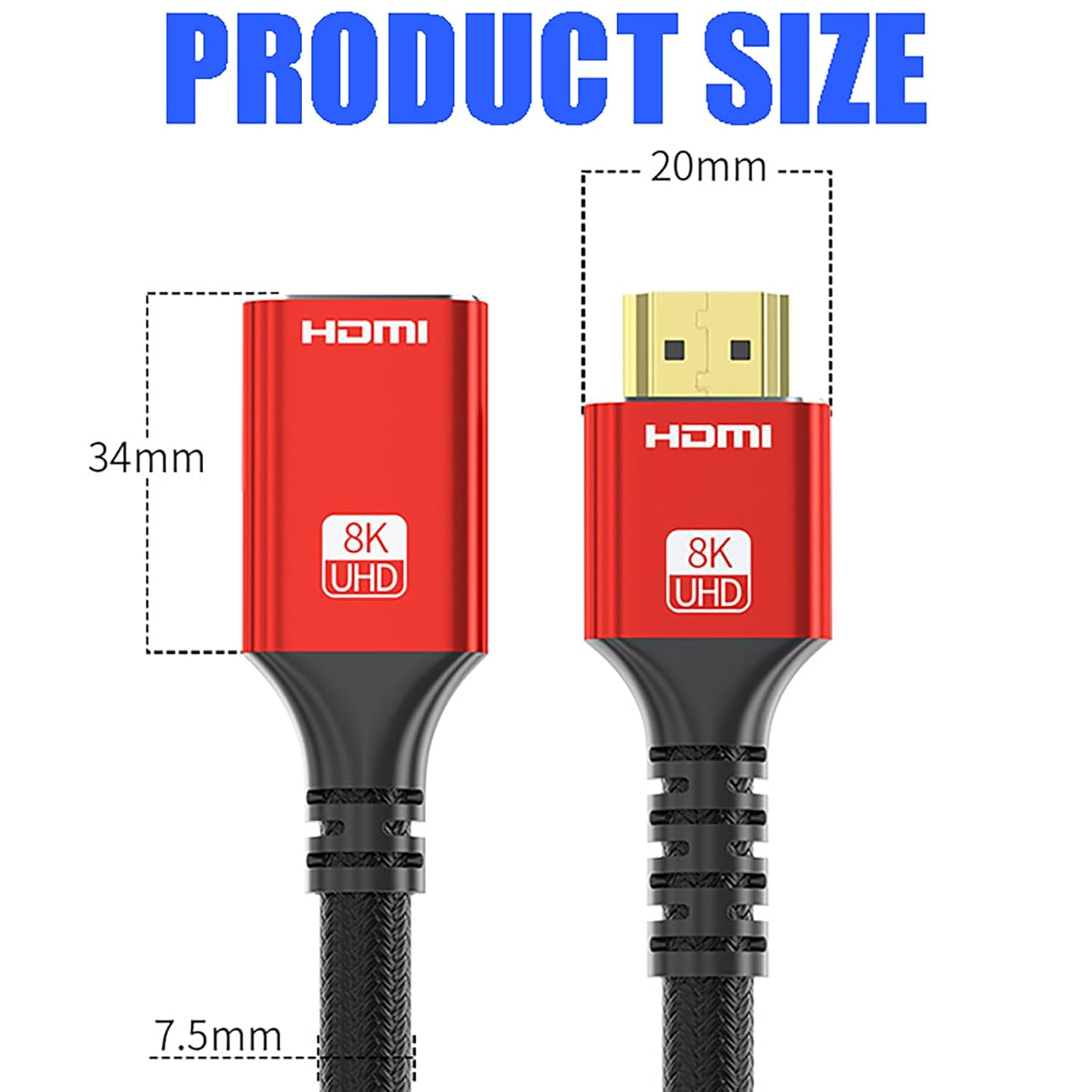 Tunghey 8K HDMI Male to Female Cable, HDMI Extension Extender Adapter for TV, 4K120Hz 8K60Hz 2.1 Ultra High Speed 48Gbps, Compatible with Ro-Ku/Fir-E TV Stick, PS5, UHD TV PC, Blu-Ray (0.5M) image number 3