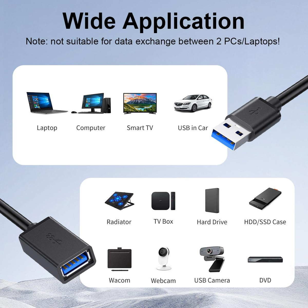 [2 Pack] T Tersely 2M USB Extension Cable Type a 3.0 Extender Cord, Male to Female High Speed Data Transfer Lead Compatible with USB Flash Drive, Keyboard, Wifi Adapter, PS5/4, Xbox, VR, Controller image number 4